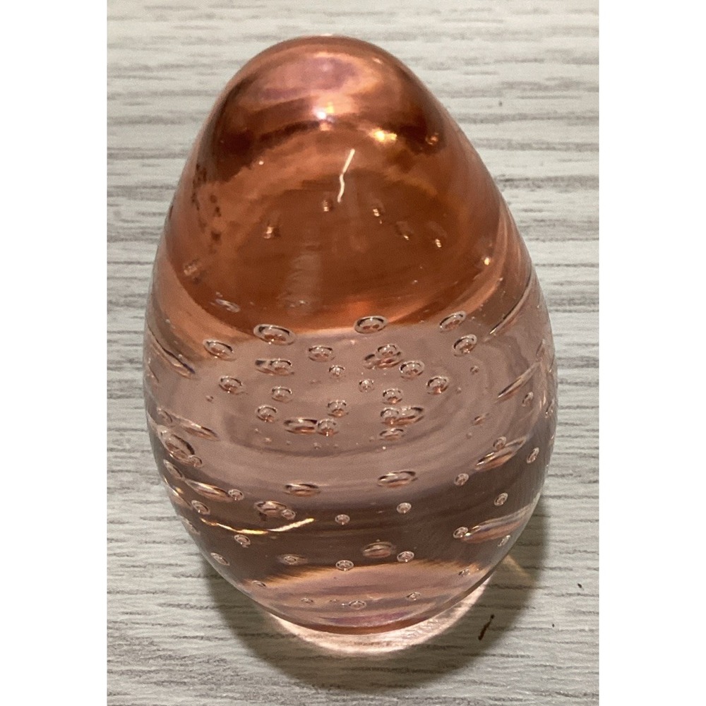 Art‎ Deco Glass Paperweight 1.5x2.50" Peach Colored w/ Bubbles Egg Shaped
